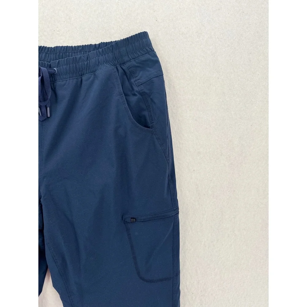Eddie Bauer Fleece Lined Cargo Joggers Navy Blue Womens 10 Hiking Pants Plaid